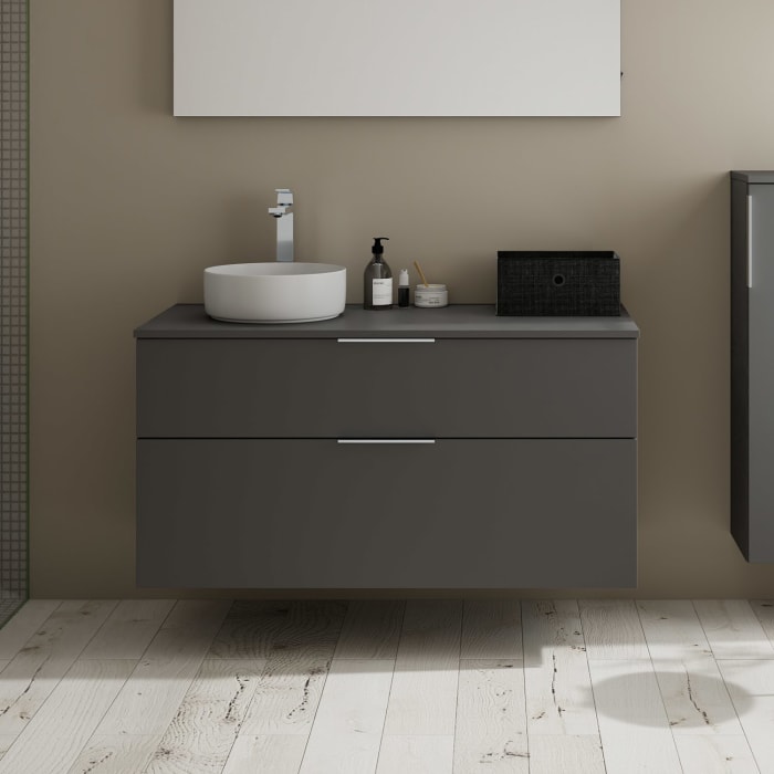 burgbad Eqio Waschtischkombination mit Keramik-Aufsatzwaschtisch 120 cm, links, mit Griff G0146