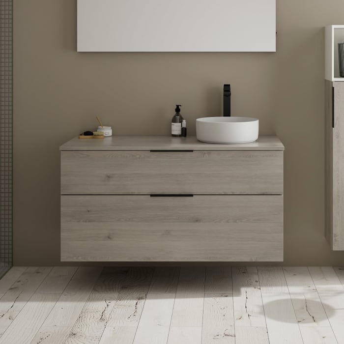 burgbad Eqio Waschtischkombination mit Keramik-Aufsatzwaschtisch 120 cm, rechts, mit Griff G0200