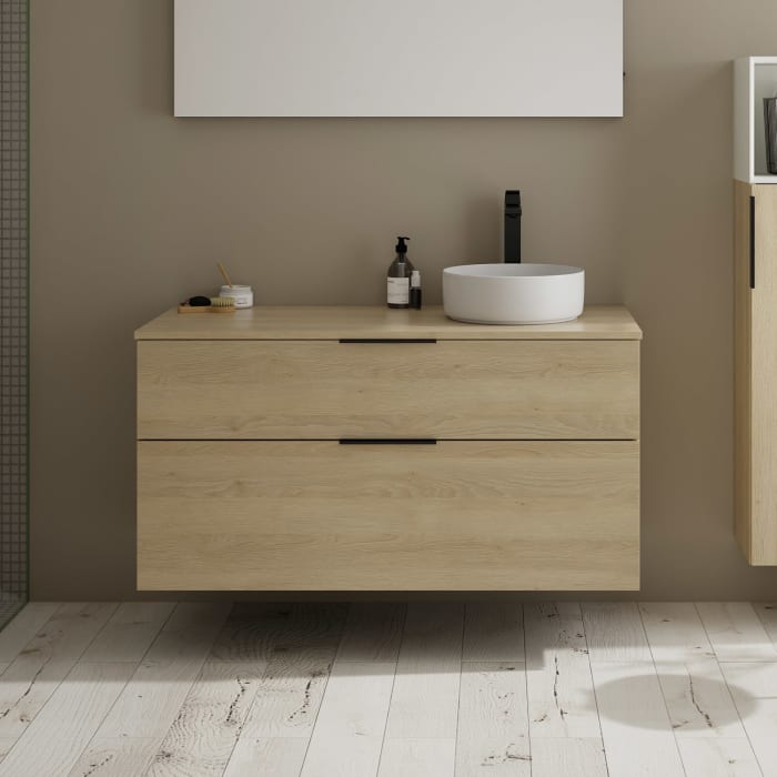 burgbad Eqio Waschtischkombination mit Keramik-Aufsatzwaschtisch 120 cm, rechts, mit Griff G0200