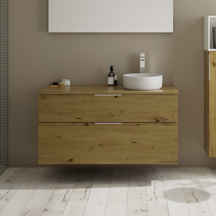 burgbad Eqio Waschtischkombination mit Keramik-Aufsatzwaschtisch 120 cm, rechts, mit Griff G0146