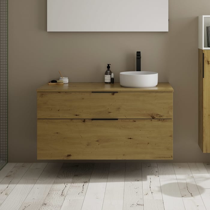 burgbad Eqio Waschtischkombination mit Keramik-Aufsatzwaschtisch 120 cm, rechts, mit Griff G0200