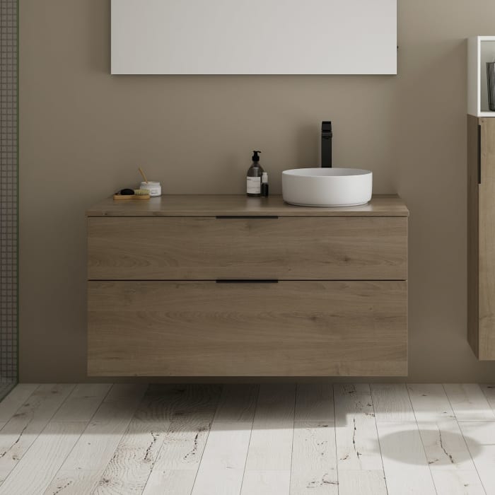 burgbad Eqio Waschtischkombination mit Keramik-Aufsatzwaschtisch 120 cm, rechts, mit Griff G0200