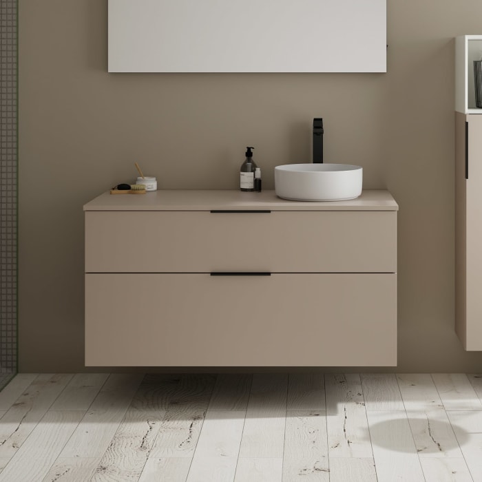 burgbad Eqio Waschtischkombination mit Keramik-Aufsatzwaschtisch 120 cm, rechts, mit Griff G0200