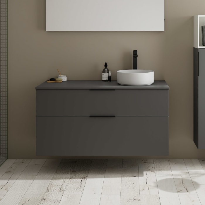 burgbad Eqio Waschtischkombination mit Keramik-Aufsatzwaschtisch 120 cm, rechts, mit Griff G0200