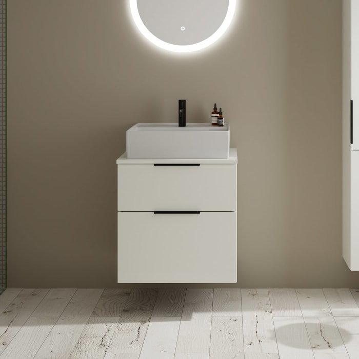 burgbad Eqio Waschtischkombination mit Keramik-Aufsatzwaschtisch 60 cm, mit Griff G0200