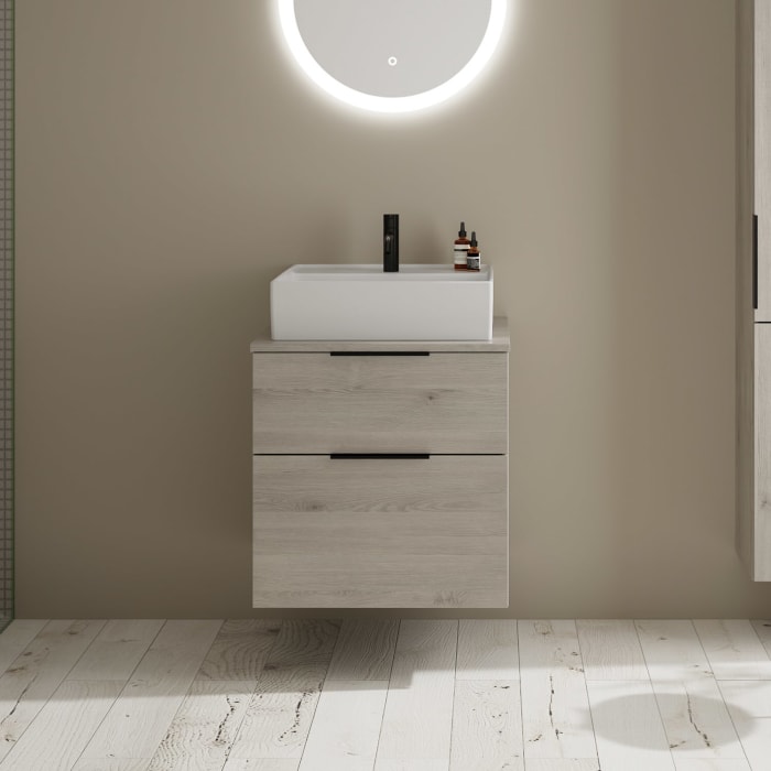 burgbad Eqio Waschtischkombination mit Keramik-Aufsatzwaschtisch 60 cm, mit Griff G0200