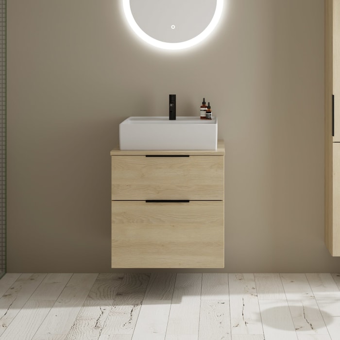 burgbad Eqio Waschtischkombination mit Keramik-Aufsatzwaschtisch 60 cm, mit Griff G0200