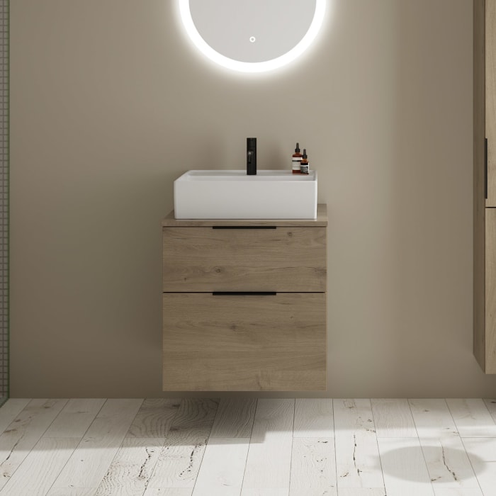 burgbad Eqio Waschtischkombination mit Keramik-Aufsatzwaschtisch 60 cm, mit Griff G0200