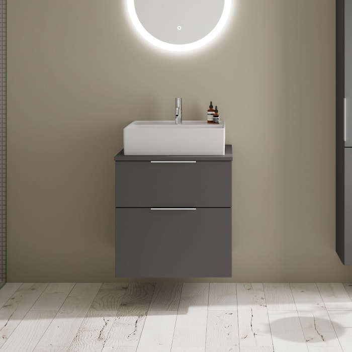 burgbad Eqio Waschtischkombination mit Keramik-Aufsatzwaschtisch 60 cm, mit Griff G0146