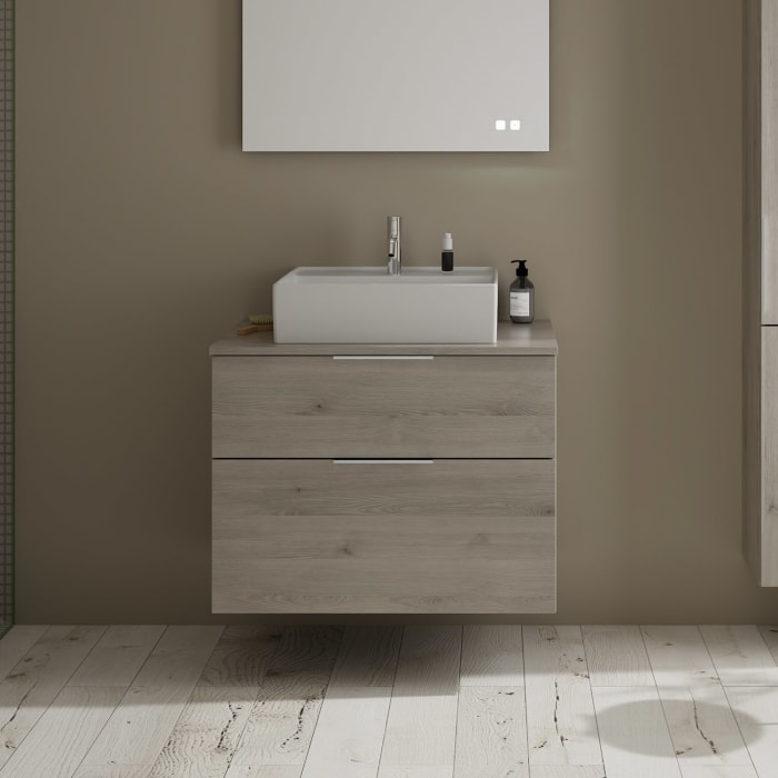 burgbad Eqio Waschtischkombination mit Keramik-Aufsatzwaschtisch 80 cm, mit Griff P0146