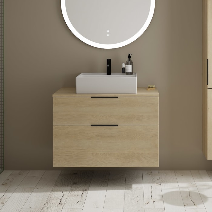 burgbad Eqio Waschtischkombination mit Keramik-Aufsatzwaschtisch 90 cm, mit Griff G0200