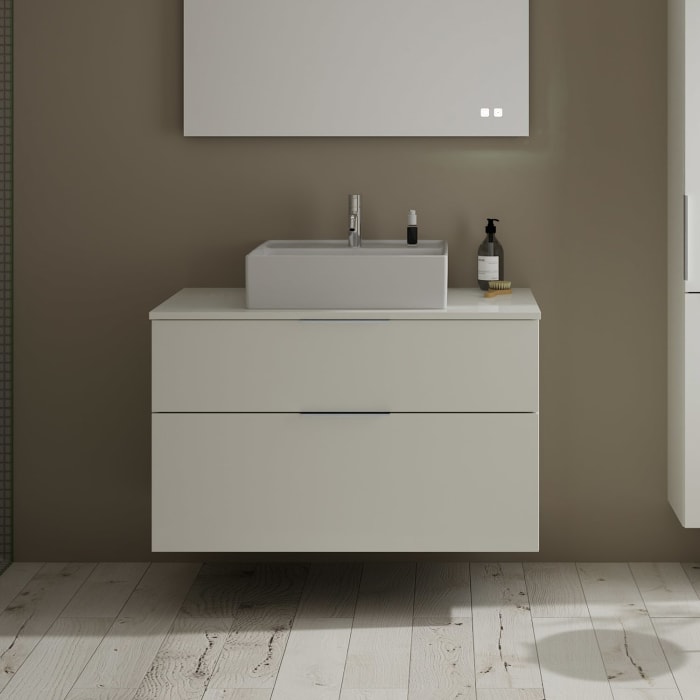 burgbad Eqio Waschtischkombination mit Keramik-Aufsatzwaschtisch 100 cm, mit Griff G0146