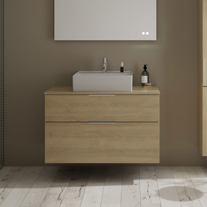 burgbad Eqio Waschtischkombination mit Keramik-Aufsatzwaschtisch 100 cm, mit Griff G0146