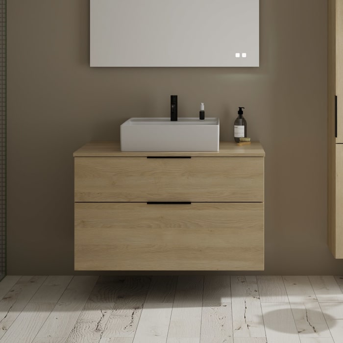 burgbad Eqio Waschtischkombination mit Keramik-Aufsatzwaschtisch 100 cm, mit Griff G0200