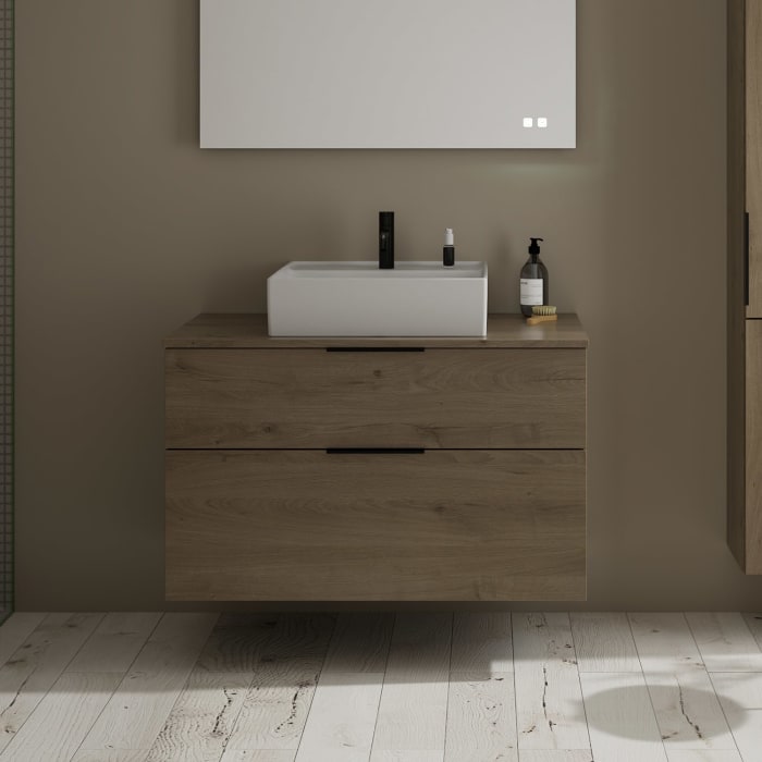 burgbad Eqio Waschtischkombination mit Keramik-Aufsatzwaschtisch 100 cm, mit Griff G0200