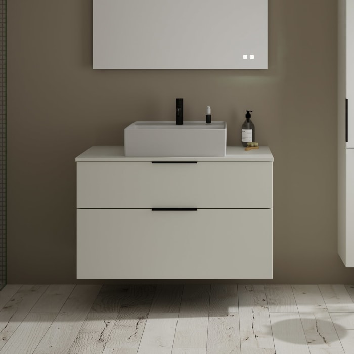 burgbad Eqio Waschtischkombination mit Keramik-Aufsatzwaschtisch 100 cm, mit Griff G0200