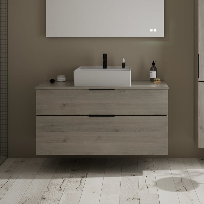 burgbad Eqio Waschtischkombination mit Keramik-Aufsatzwaschtisch 120 cm, mit Griff G0200