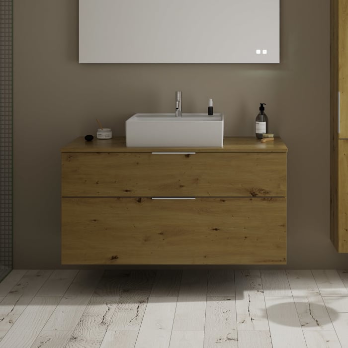 burgbad Eqio Waschtischkombination mit Keramik-Aufsatzwaschtisch 120 cm, mit Griff G0146