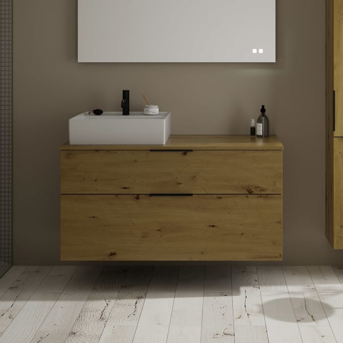 burgbad Eqio Waschtischkombination mit Keramik-Aufsatzwaschtisch 120 cm, links, mit Griff G0200