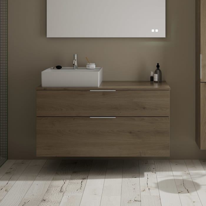 burgbad Eqio Waschtischkombination mit Keramik-Aufsatzwaschtisch 120 cm, links, mit Griff G0146