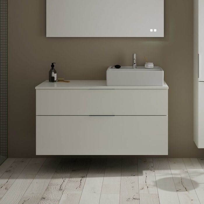 burgbad Eqio Waschtischkombination mit Keramik-Aufsatzwaschtisch 120 cm, rechts, mit Griff G146