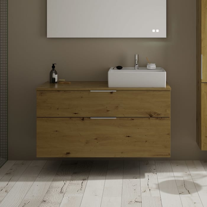 burgbad Eqio Waschtischkombination mit Keramik-Aufsatzwaschtisch 120 cm, rechts, mit Griff G146