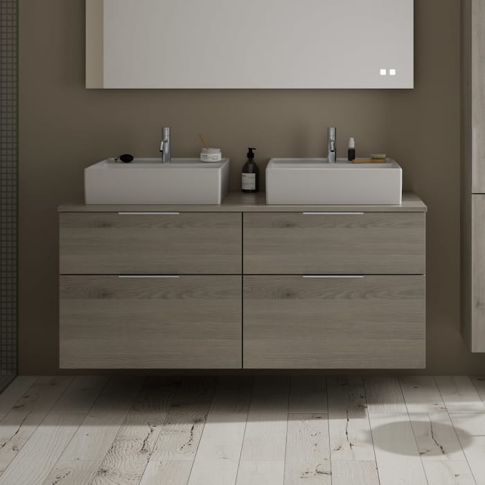 burgbad Eqio Waschtischkombination mit Keramik-Aufsatzwaschtisch 140 cm, links und rechts, mit Griff G0146