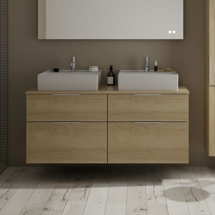 burgbad Eqio Waschtischkombination mit Keramik-Aufsatzwaschtisch 140 cm, links und rechts, mit Griff G0146