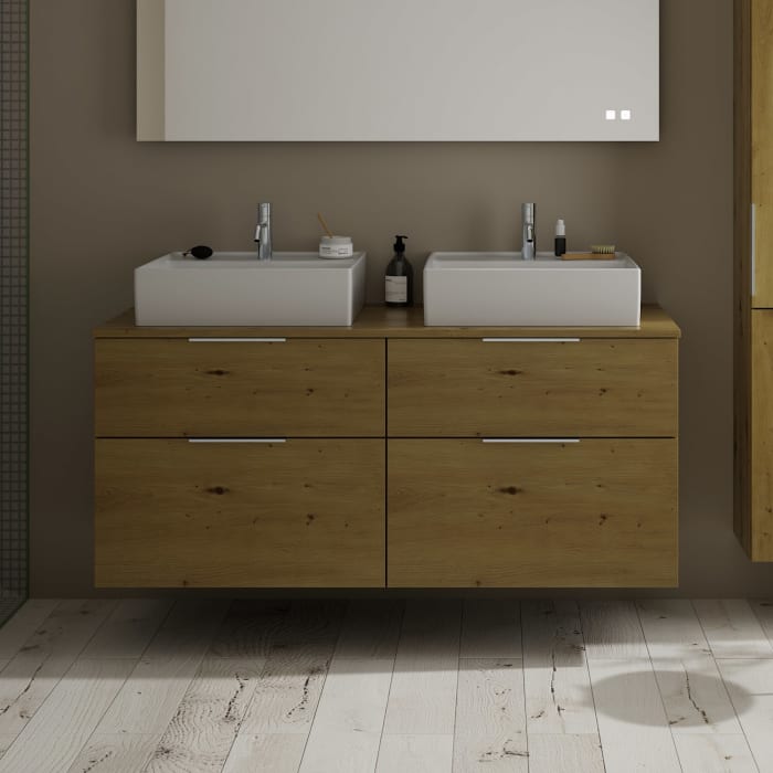 burgbad Eqio Waschtischkombination mit Keramik-Aufsatzwaschtisch 140 cm, links und rechts, mit Griff G0146