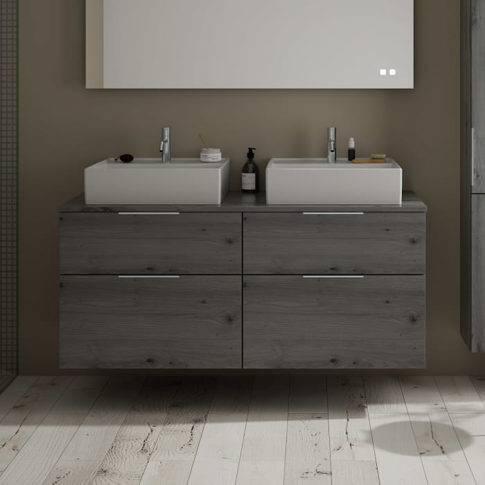 burgbad Eqio Waschtischkombination mit Keramik-Aufsatzwaschtisch 140 cm, links und rechts, mit Griff G0146