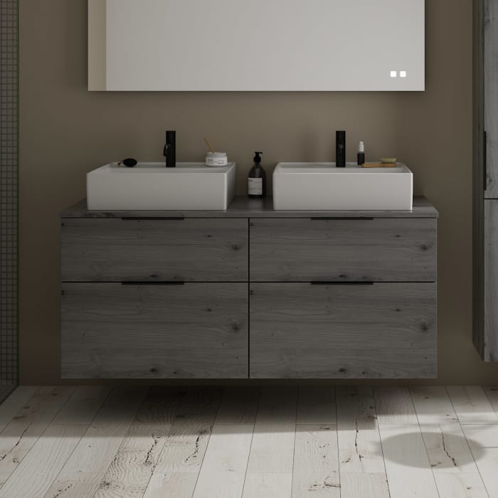 burgbad Eqio Waschtischkombination mit Keramik-Aufsatzwaschtisch 140 cm, links und rechts, mit Griff G0200