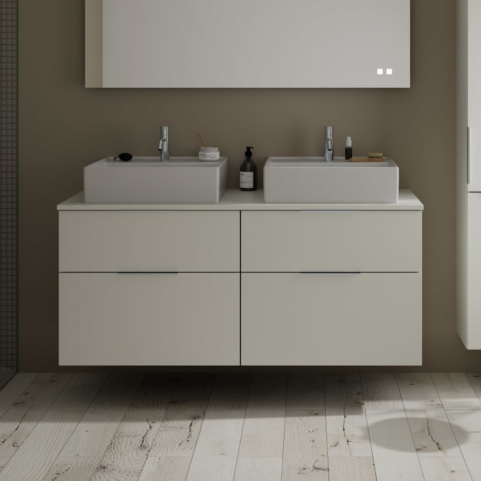 burgbad Eqio Waschtischkombination mit Keramik-Aufsatzwaschtisch 140 cm, links und rechts, mit Griff G0146