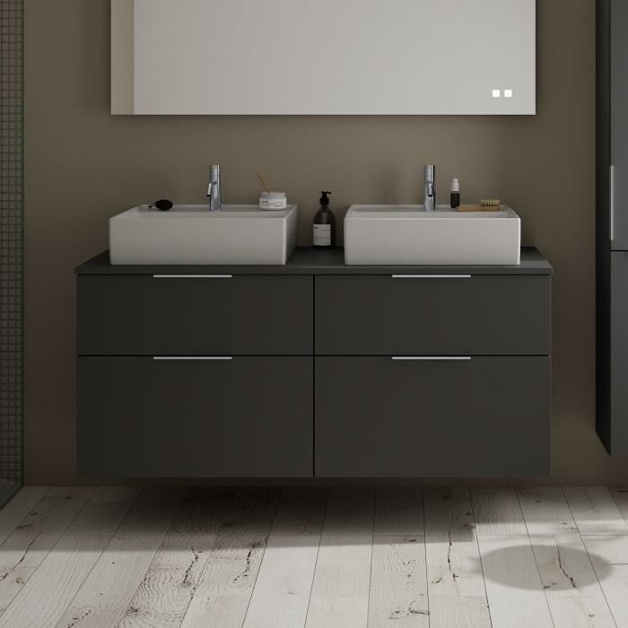 burgbad Eqio Waschtischkombination mit Keramik-Aufsatzwaschtisch 140 cm, links und rechts, mit Griff G0146