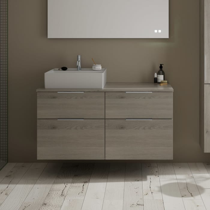 burgbad Eqio Waschtischkombination mit Keramik-Aufsatzwaschtisch 120 cm, links, mit Griff G0146