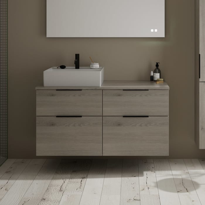 burgbad Eqio Waschtischkombination mit Keramik-Aufsatzwaschtisch 120 cm, links, mit Griff G0200