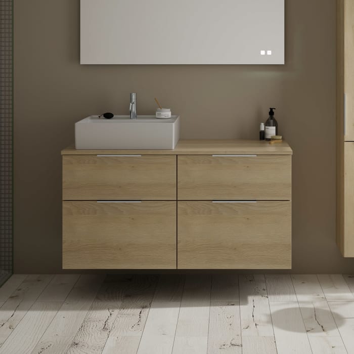 burgbad Eqio Waschtischkombination mit Keramik-Aufsatzwaschtisch 120 cm, links, mit Griff G0146