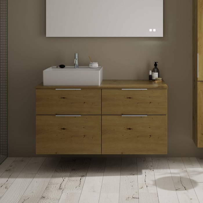 burgbad Eqio Waschtischkombination mit Keramik-Aufsatzwaschtisch 120 cm, links, mit Griff G0146