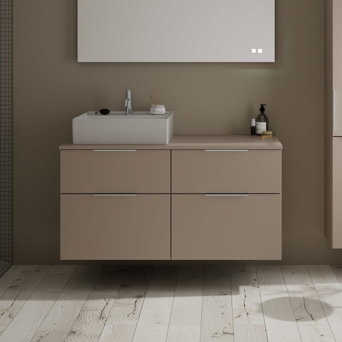 burgbad Eqio Waschtischkombination mit Keramik-Aufsatzwaschtisch 120 cm, links, mit Griff G0146