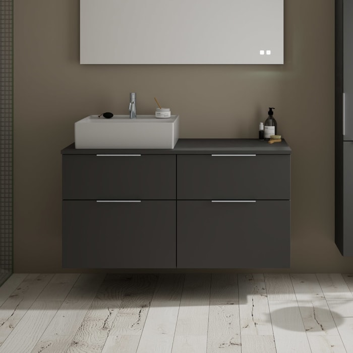 burgbad Eqio Waschtischkombination mit Keramik-Aufsatzwaschtisch 120 cm, links, mit Griff G0146