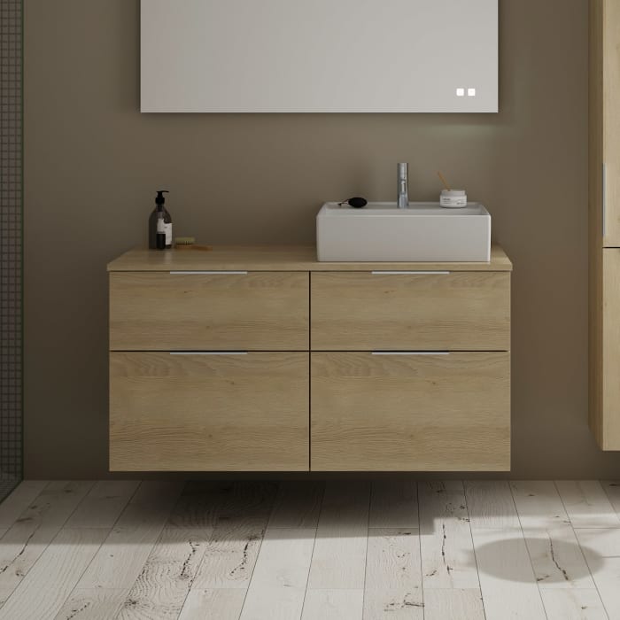 burgbad Eqio Waschtischkombination mit Keramik-Aufsatzwaschtisch 120 cm, rechts, mit Griff G0146