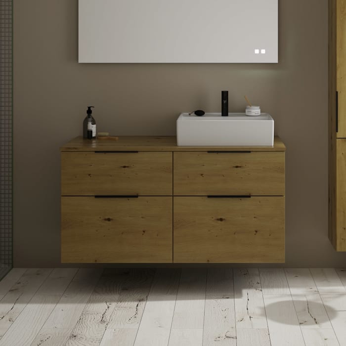 burgbad Eqio Waschtischkombination mit Keramik-Aufsatzwaschtisch 120 cm, rechts, mit Griff G0200