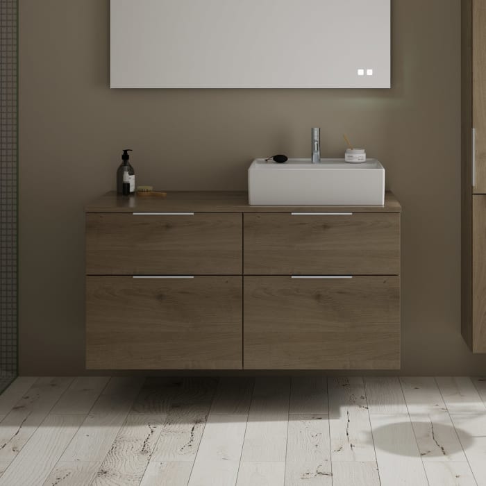 burgbad Eqio Waschtischkombination mit Keramik-Aufsatzwaschtisch 120 cm, rechts, mit Griff G0146