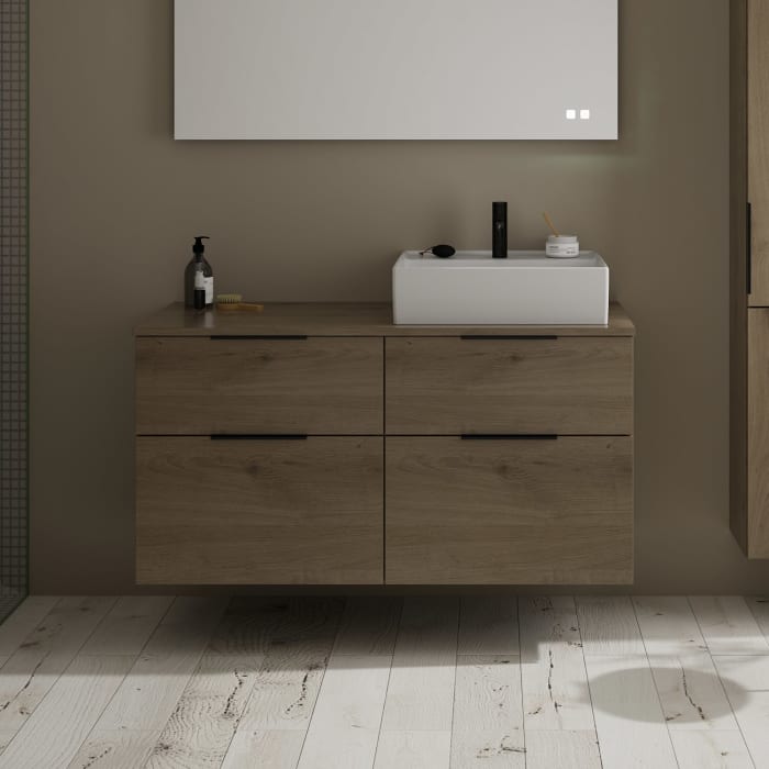 burgbad Eqio Waschtischkombination mit Keramik-Aufsatzwaschtisch 120 cm, rechts, mit Griff G0200