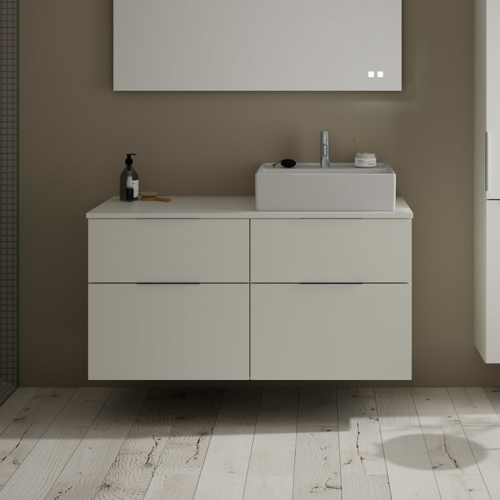 burgbad Eqio Waschtischkombination mit Keramik-Aufsatzwaschtisch 120 cm, rechts, mit Griff G0146