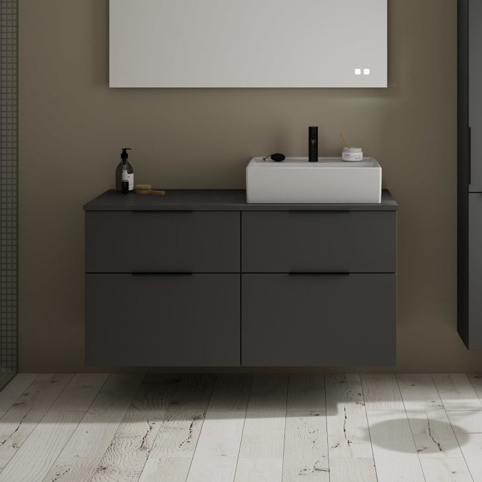 burgbad Eqio Waschtischkombination mit Keramik-Aufsatzwaschtisch 120 cm, rechts, mit Griff G0200