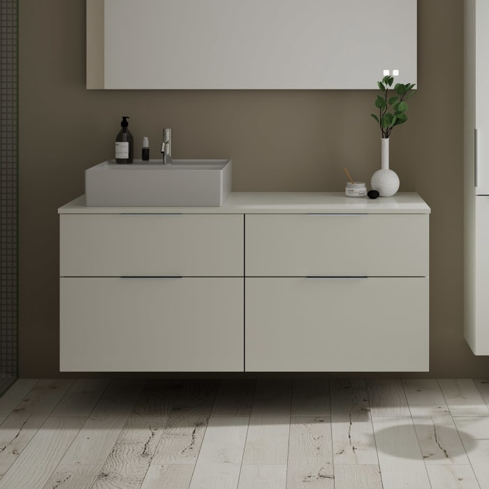 burgbad Eqio Waschtischkombination mit Keramik-Aufsatzwaschtisch 140 cm, links, mit Griff G0146