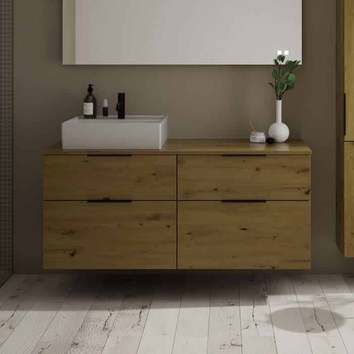 burgbad Eqio Waschtischkombination mit Keramik-Aufsatzwaschtisch 140 cm, links, mit Griff G0200