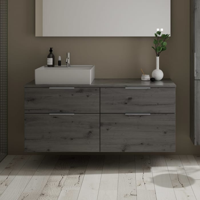 burgbad Eqio Waschtischkombination mit Keramik-Aufsatzwaschtisch 140 cm, links, mit Griff G0146