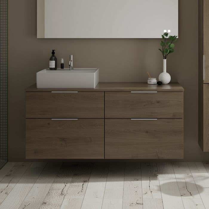 burgbad Eqio Waschtischkombination mit Keramik-Aufsatzwaschtisch 140 cm, links, mit Griff G0146