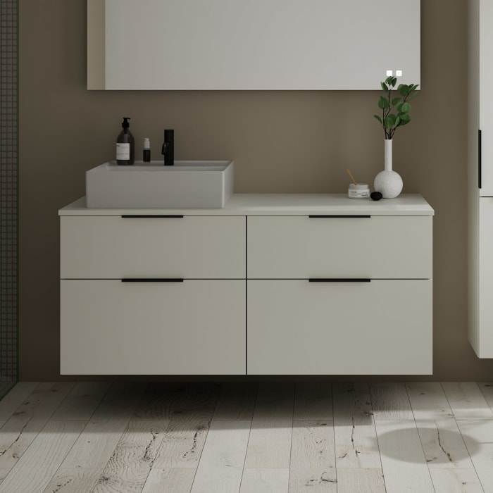 burgbad Eqio Waschtischkombination mit Keramik-Aufsatzwaschtisch 140 cm, links, mit Griff G0200